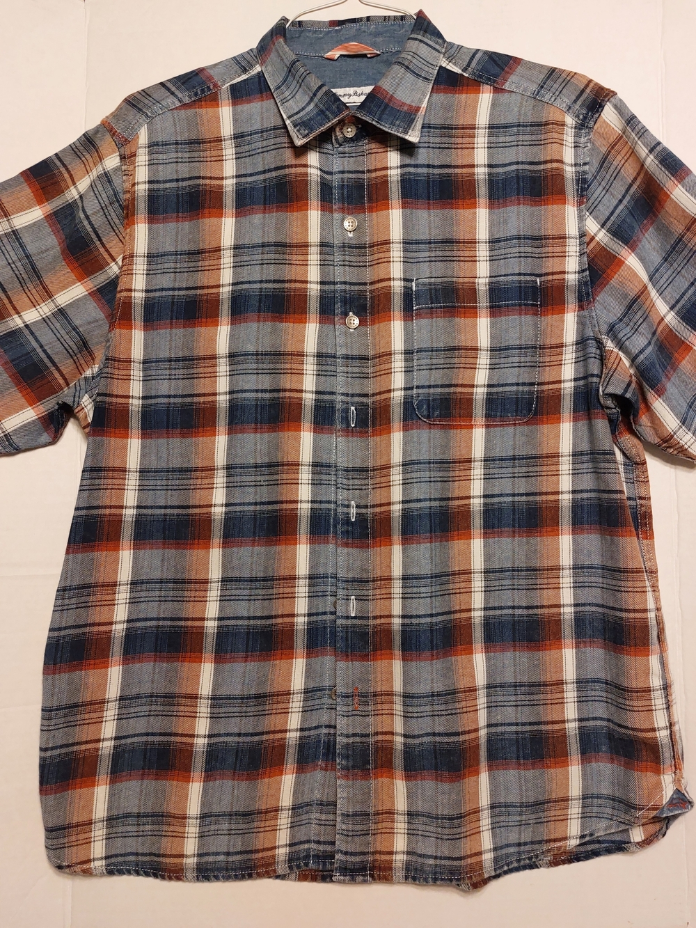 Tommy Bahama Short-Sleeve Plaid Button-Down in Blue, Brown & Cream
